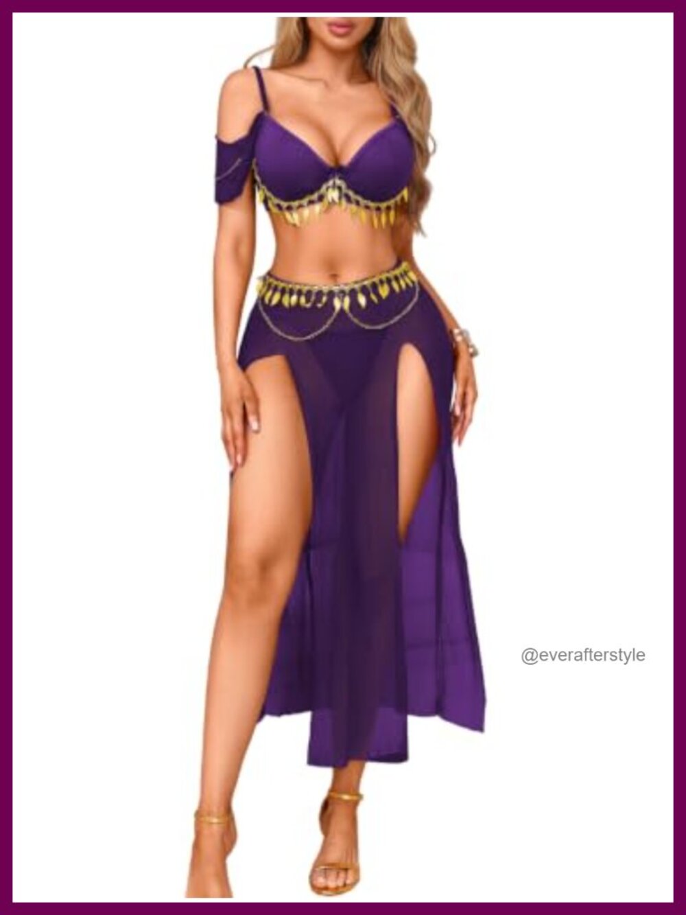 Sequin Belly Dancer 3 Piece Costume Set Crop Top High Split Skirt G-String